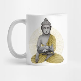 yellow Buddha with puppy Mug